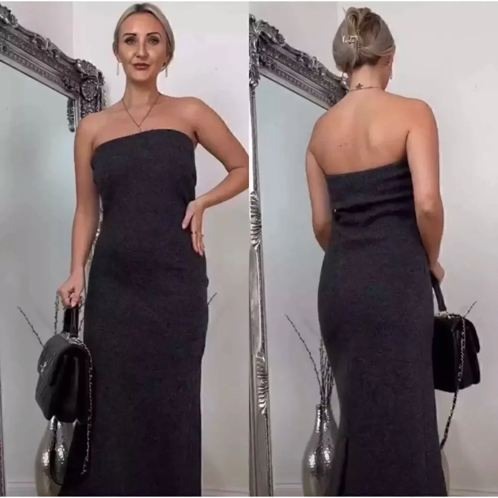 NWT Zara Limited Edition Fall/Winter 2022 Collection Strapless Gray Wool Dress
